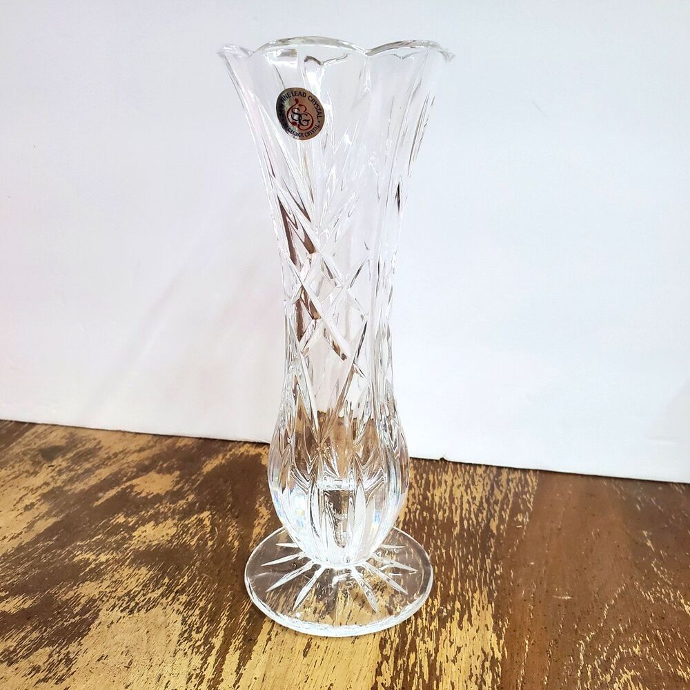 Vintage St George TOSCANY 8" - 24% Lead Crystal Pedestal Bud Vase Scalloped Edge